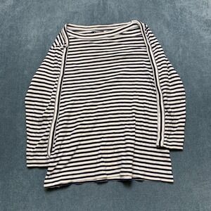 Chaps T Shirt Womens Large White Blue Striped Knit Casual Long Sleeve Boat Neck
